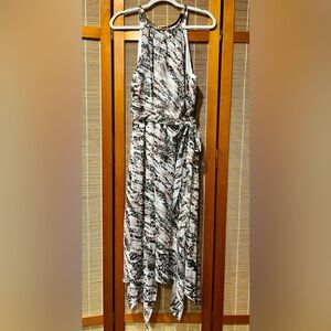 Thalia Sodi white, black & pink handkerchief hemline midi dress, size XL